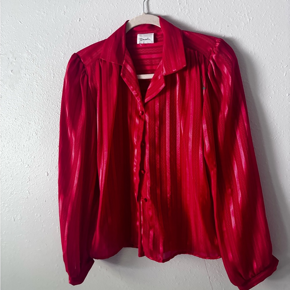 Red vintage button down metallic blouse